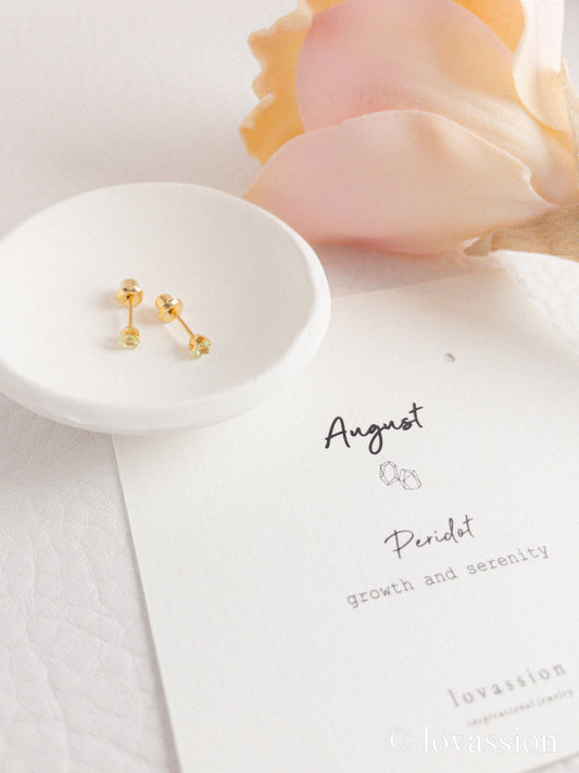 24K Birthstone Studs | August & Peridot - Lovassion