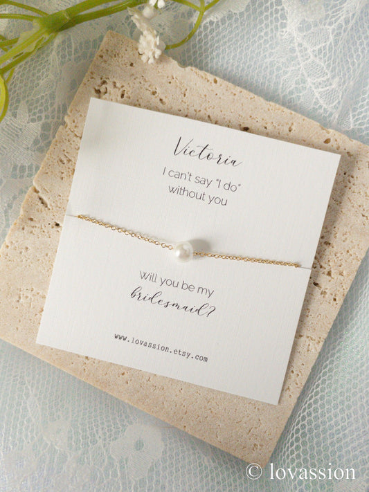 Personalized Pearl Necklace | 14K Bridesmaid Jewelry - Lovassion