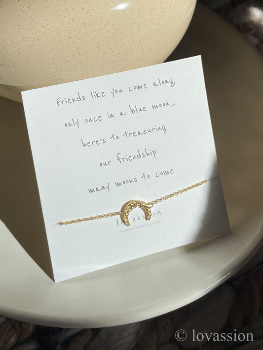 Crescent moon friendship bracelet with friendship quote