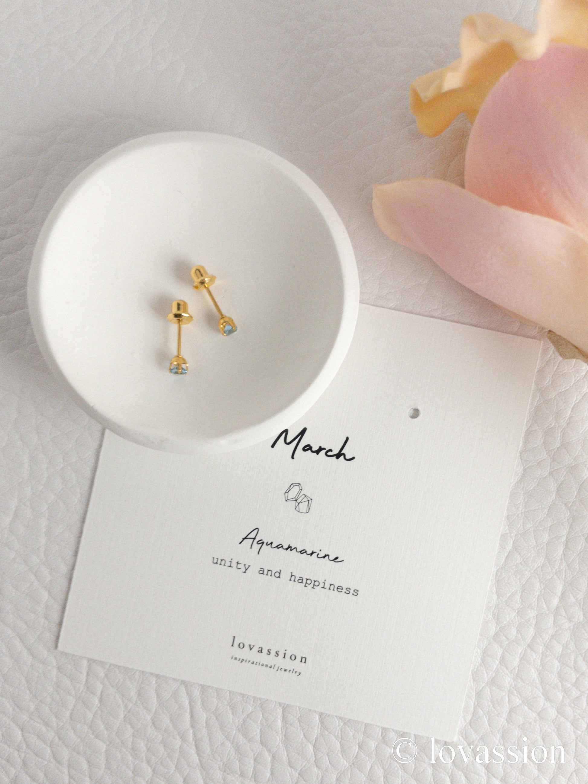 24K Birthstone Studs | March & Aquamarine - Lovassion