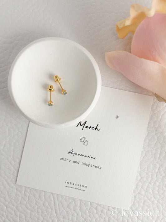 24K Birthstone Studs | March & Aquamarine - Lovassion