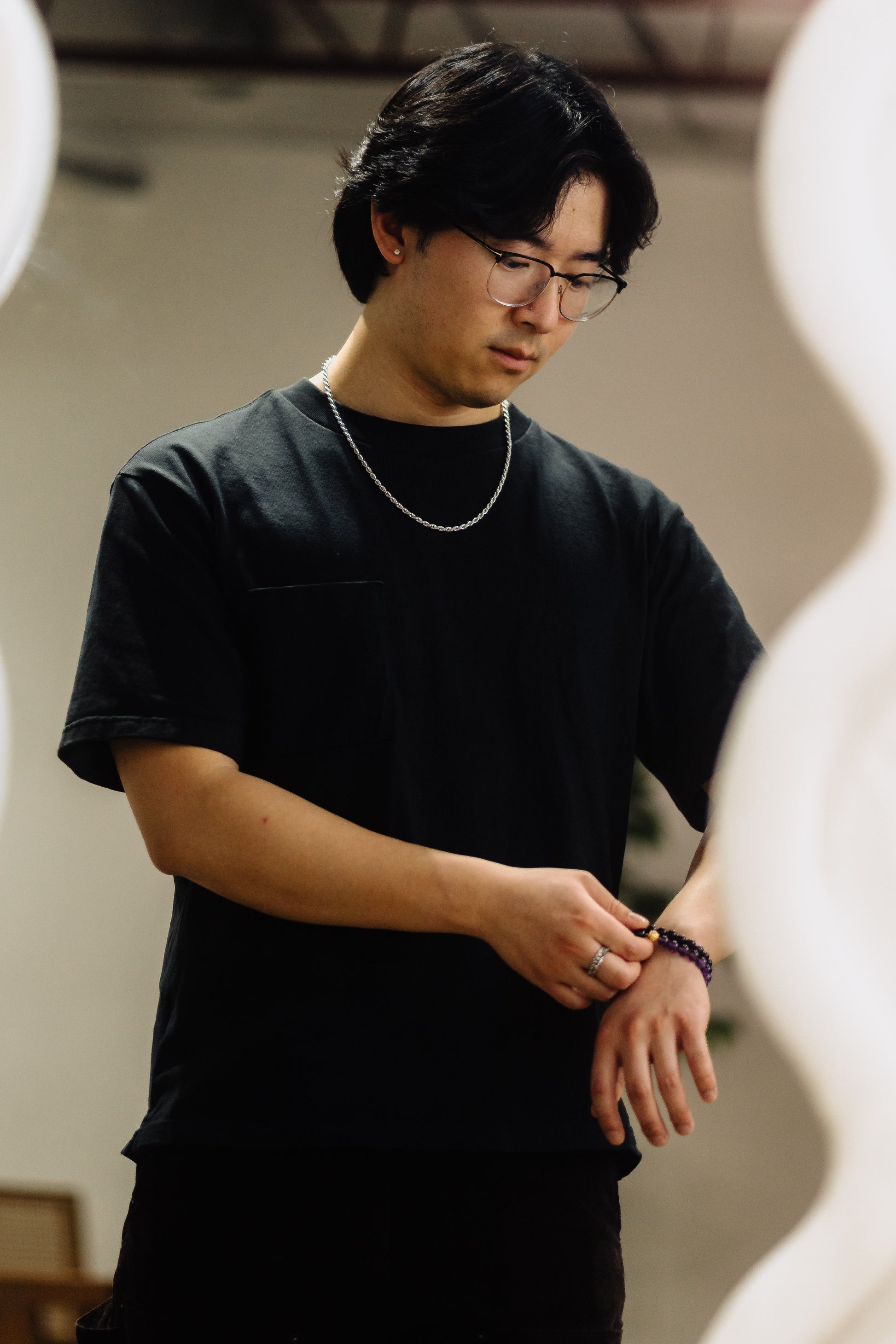 men wearing amethyst bracelet set