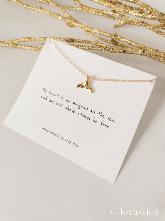 14K Tiny Whale Tail Necklace - Lovassion