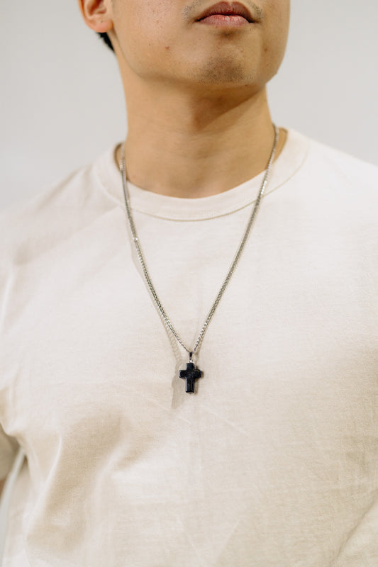 men wearing cross necklace, gemstone jewelry