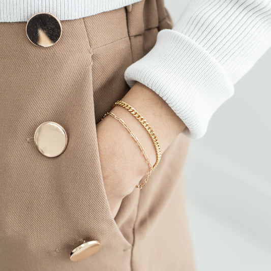 women wearing Cuban chain bracelet set