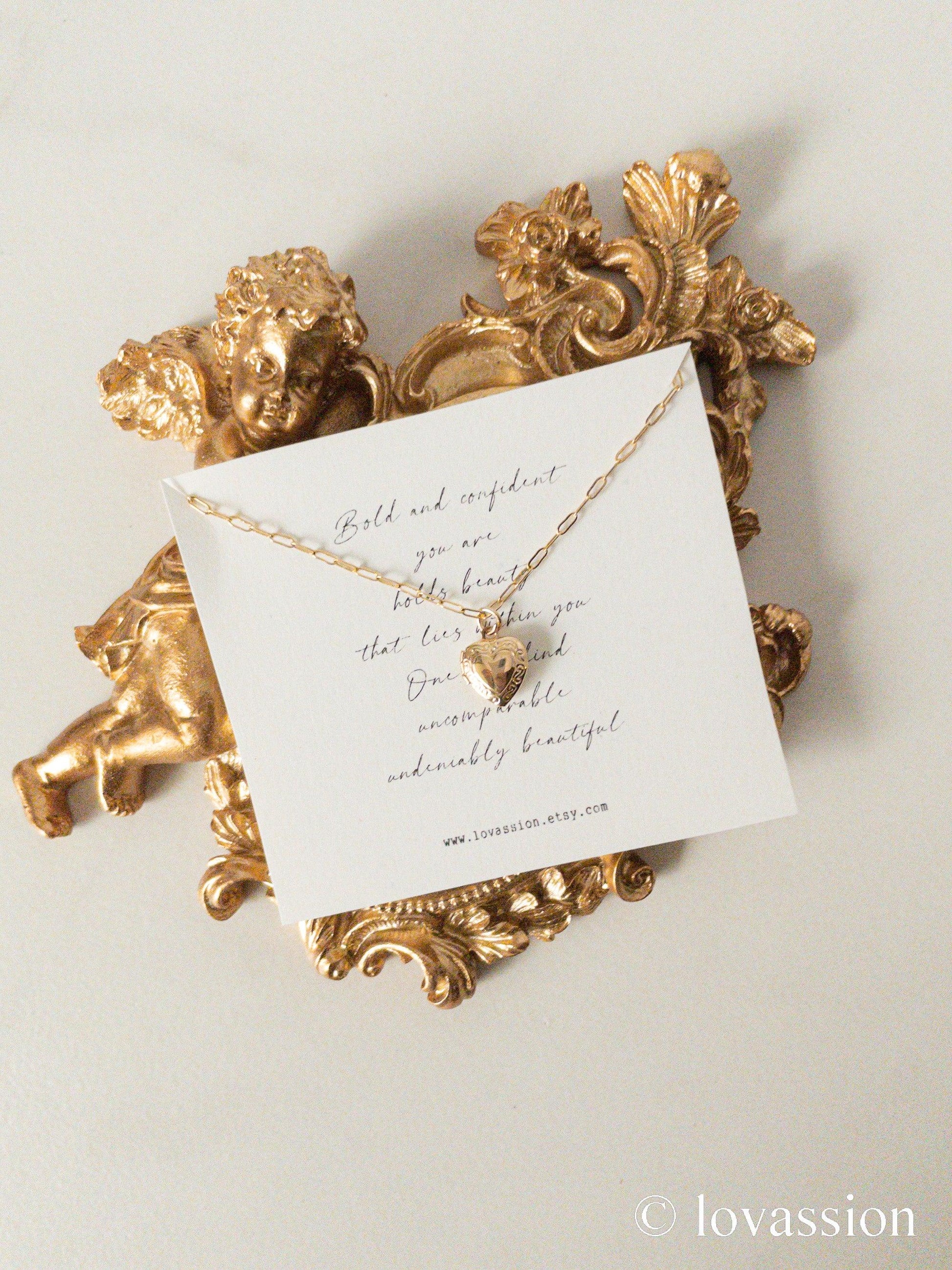 14K Tiny Heart Locket Necklace - Lovassion