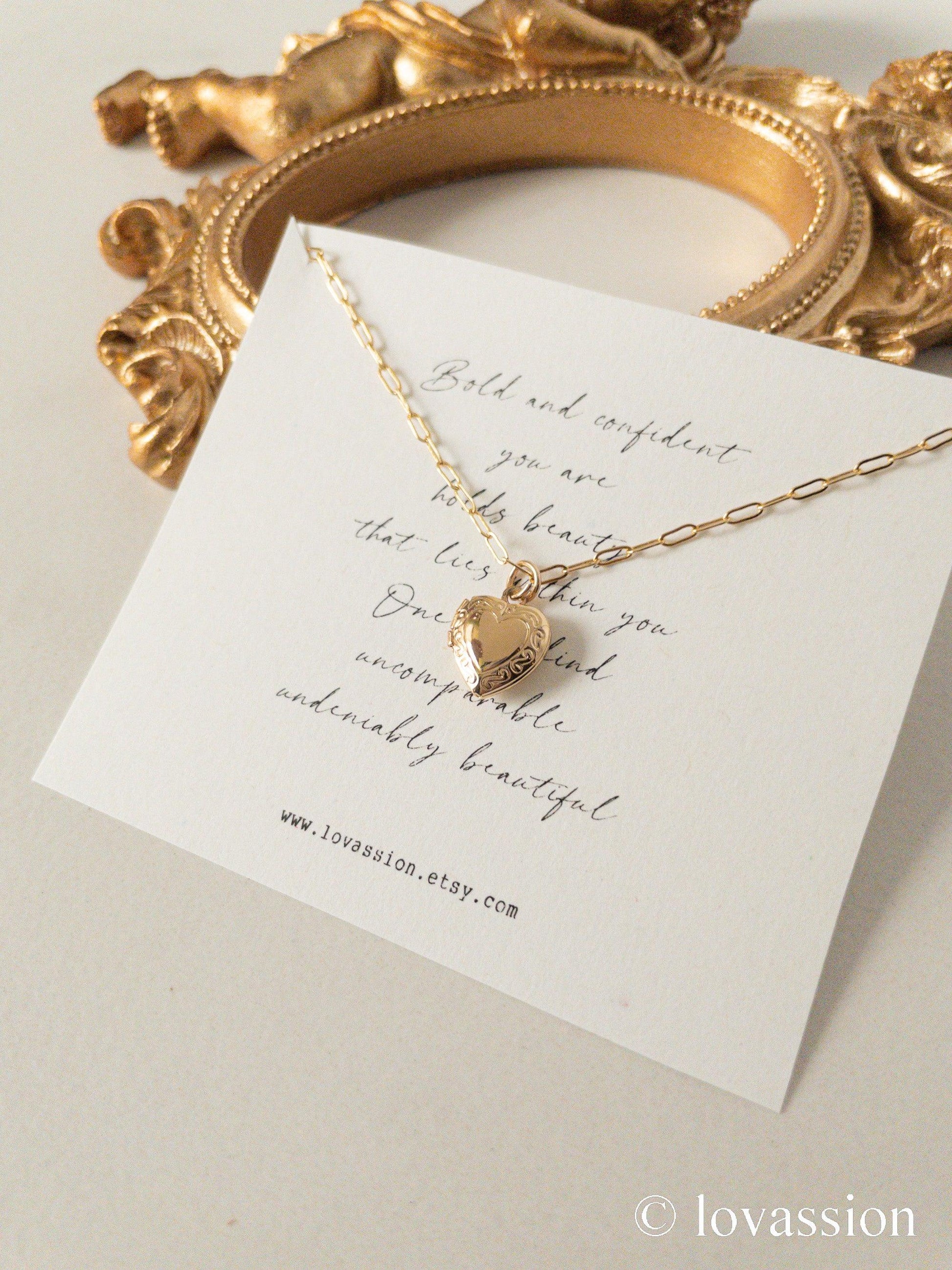 14K Tiny Heart Locket Necklace - Lovassion