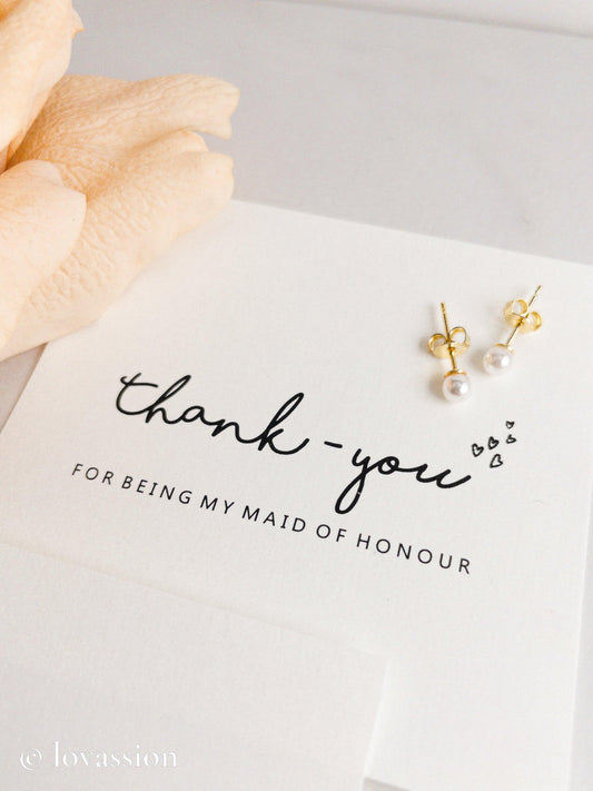 Thank You Pearl Studs | 14K Bridesmaid Jewelry - Lovassion