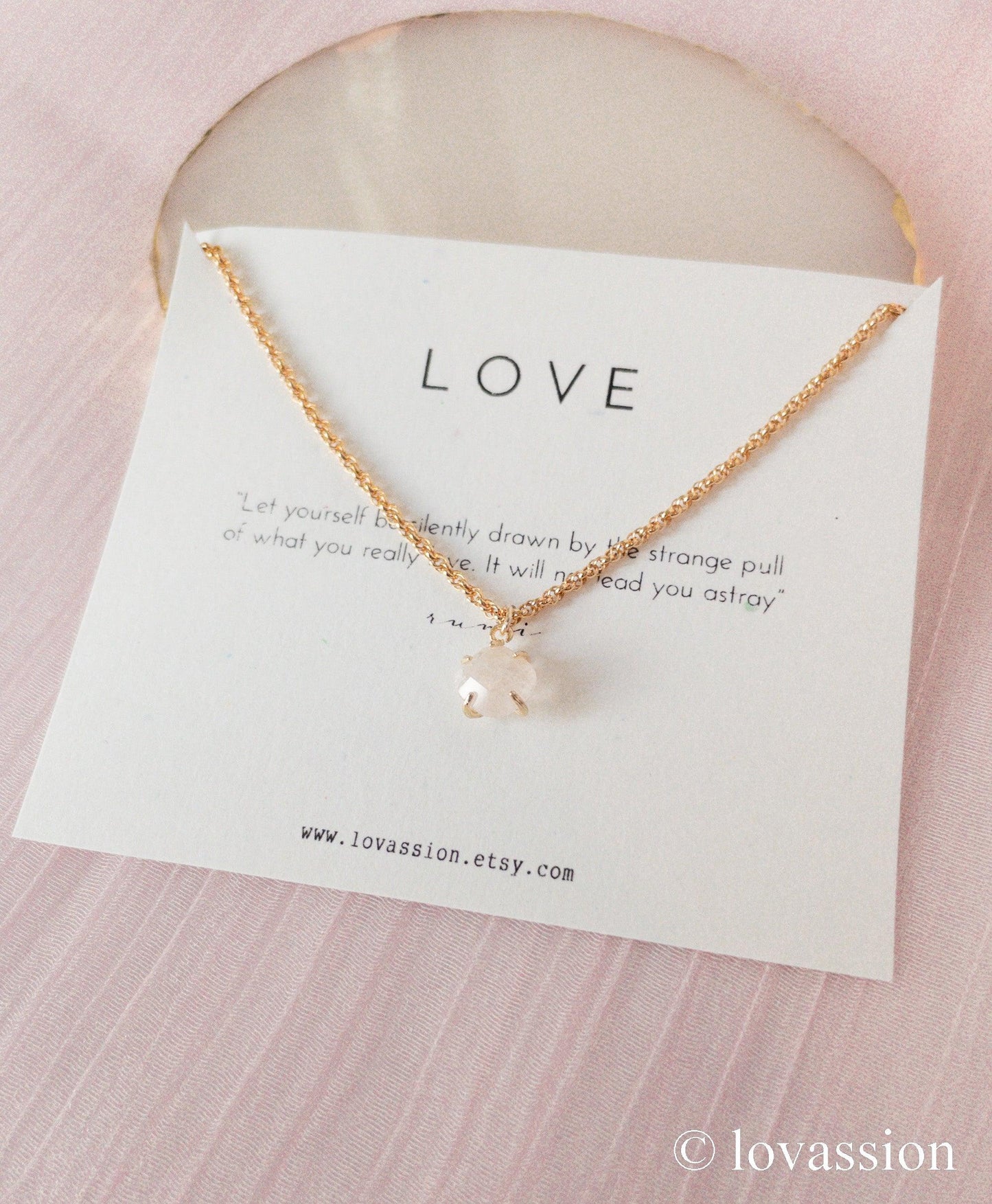 14K Tiny Rose Quartz Necklace - Lovassion