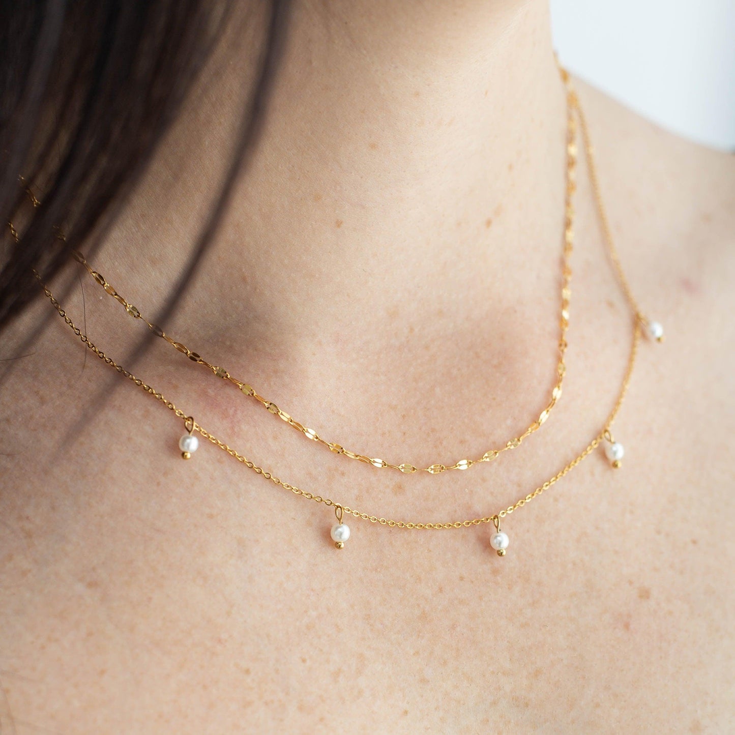 14K Dangling Pearl Necklace - Lovassion