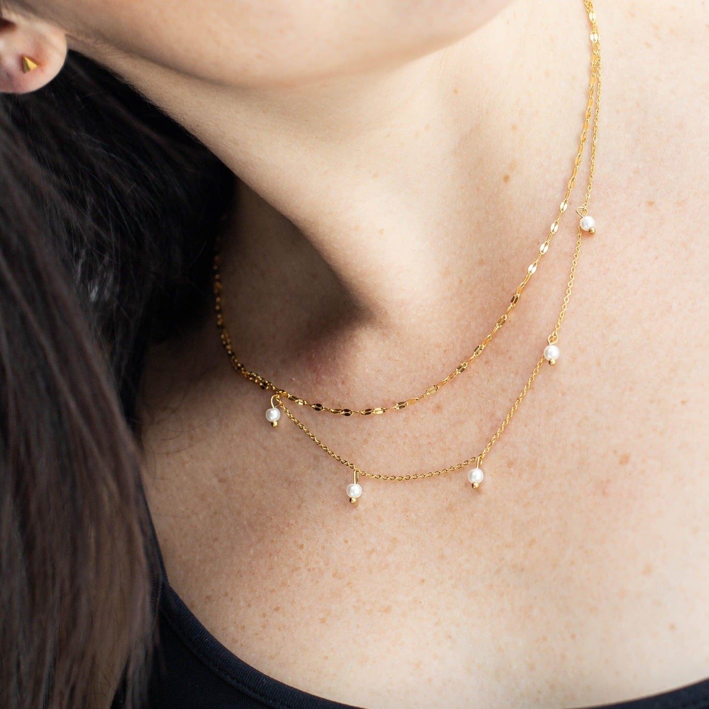 14K Dangling Pearl Necklace - Lovassion