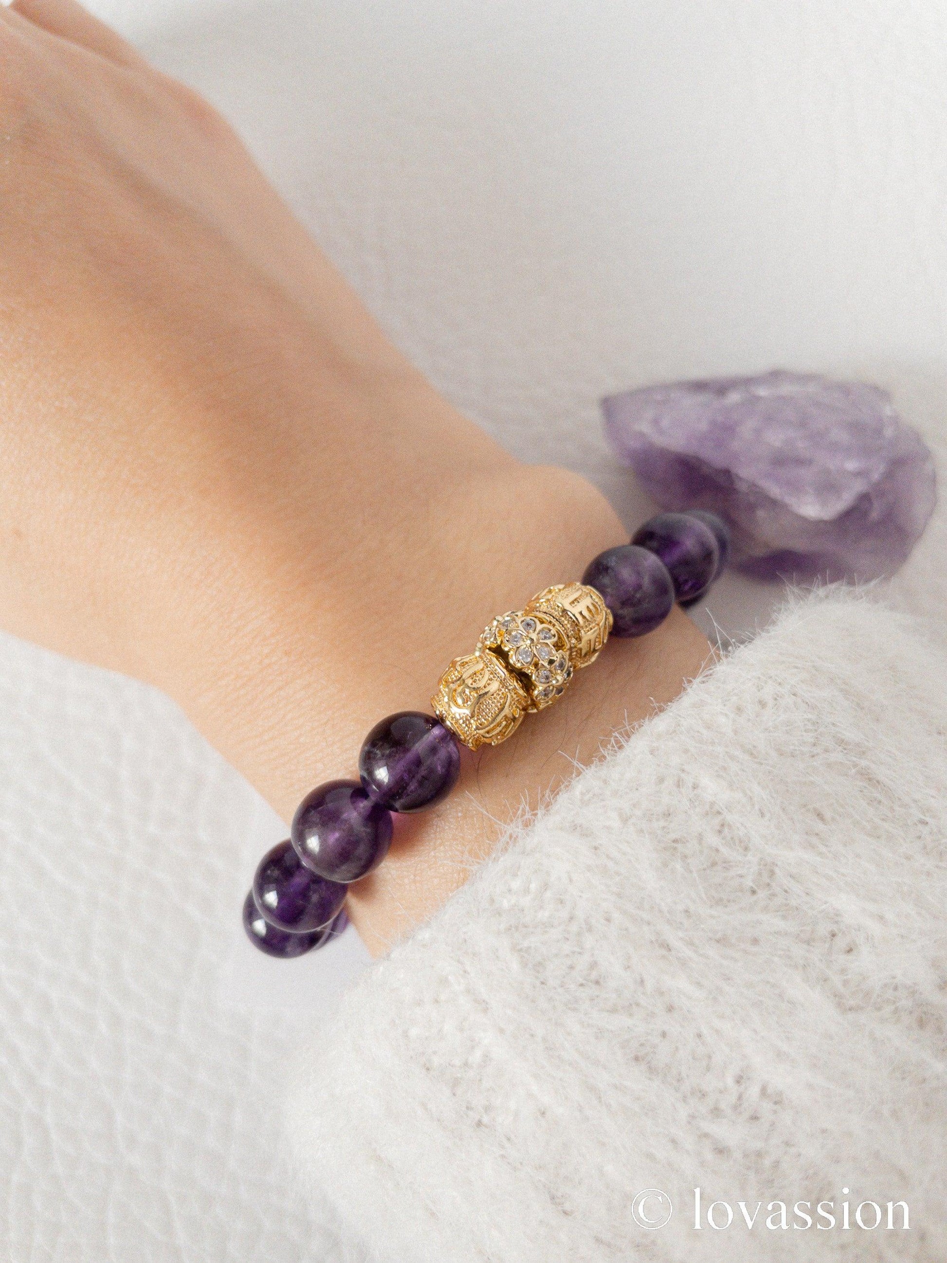 18K Amethyst Bracelet 8MM - Lovassion