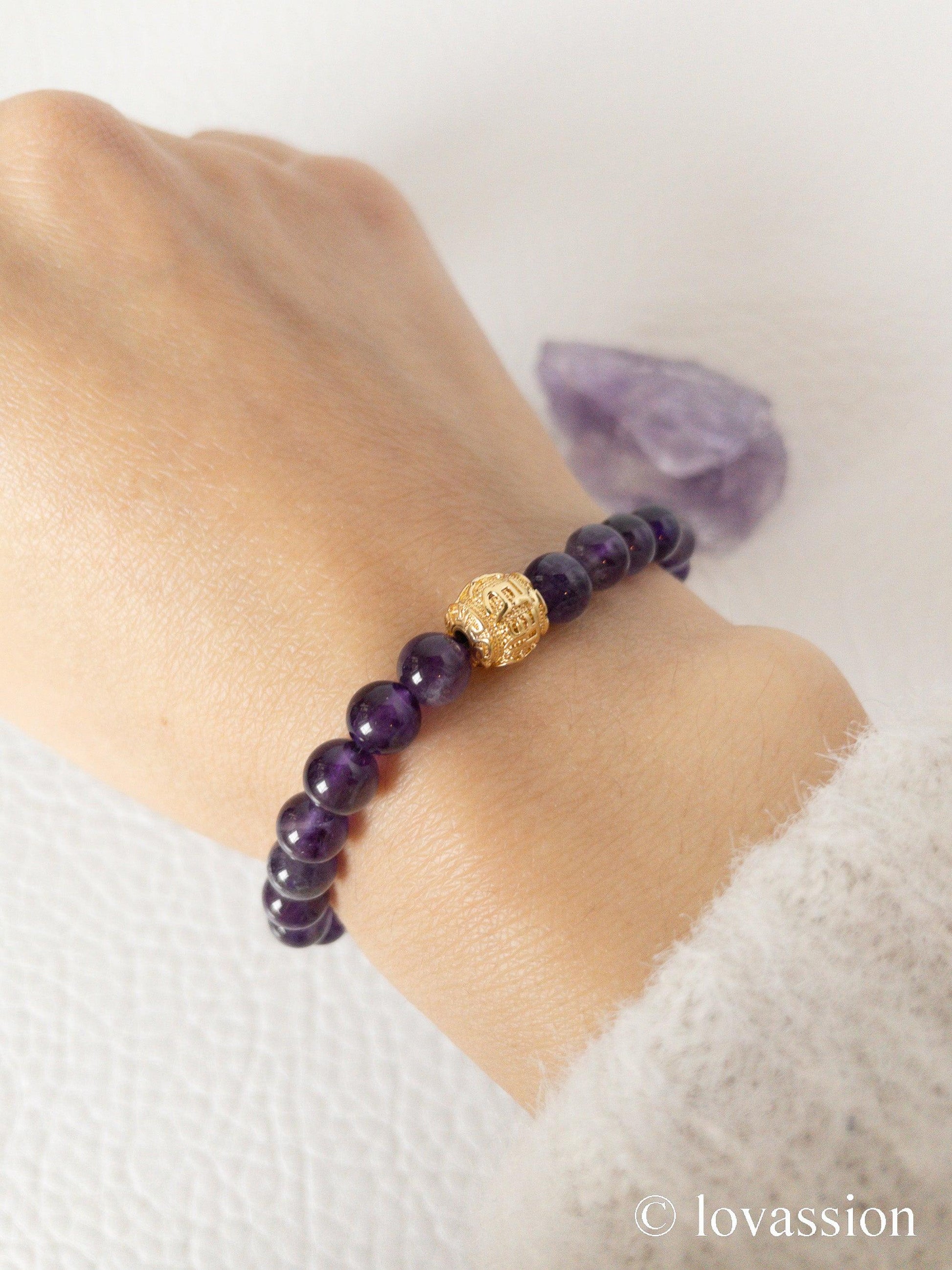 18K Amethyst Bracelet 6MM - Lovassion