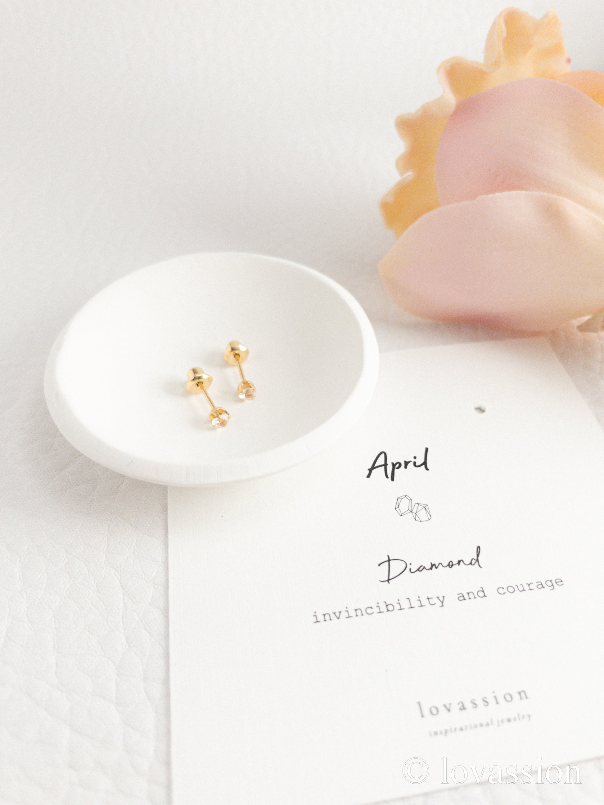 24K Birthstone Studs | April & Diamond - Lovassion