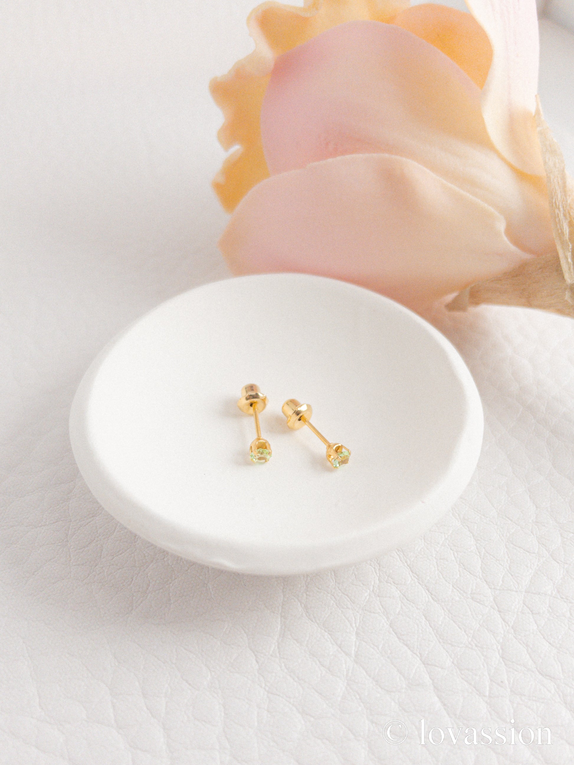 24K Birthstone Studs | August & Peridot - Lovassion