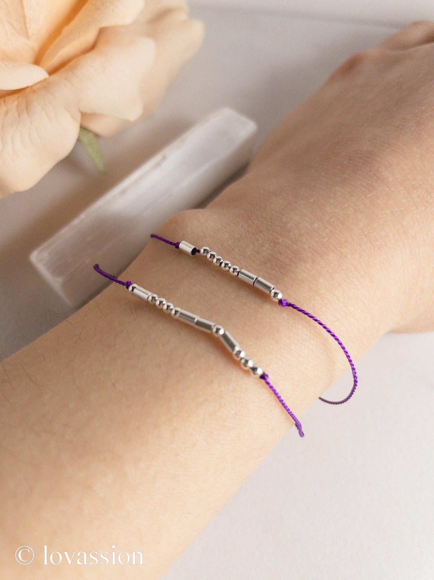 14K Big & Little Sister Bracelet Set | Morse Code Jewelry - Lovassion