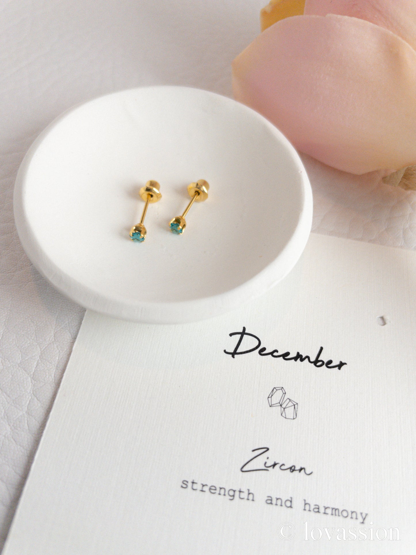 24K Birthstone Studs | December & Zircon - Lovassion