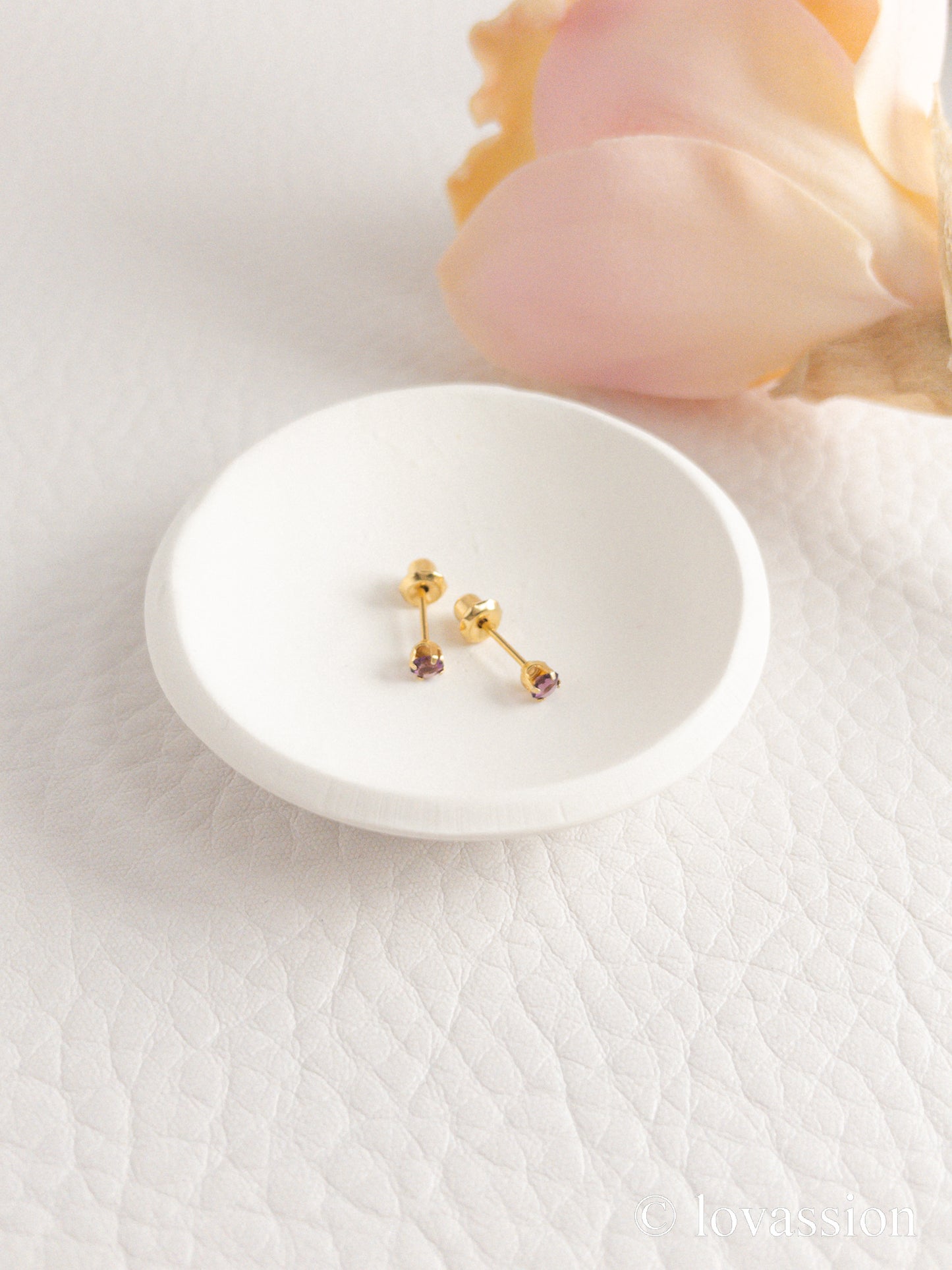 24K Birthstone Studs | February & Amethyst - Lovassion