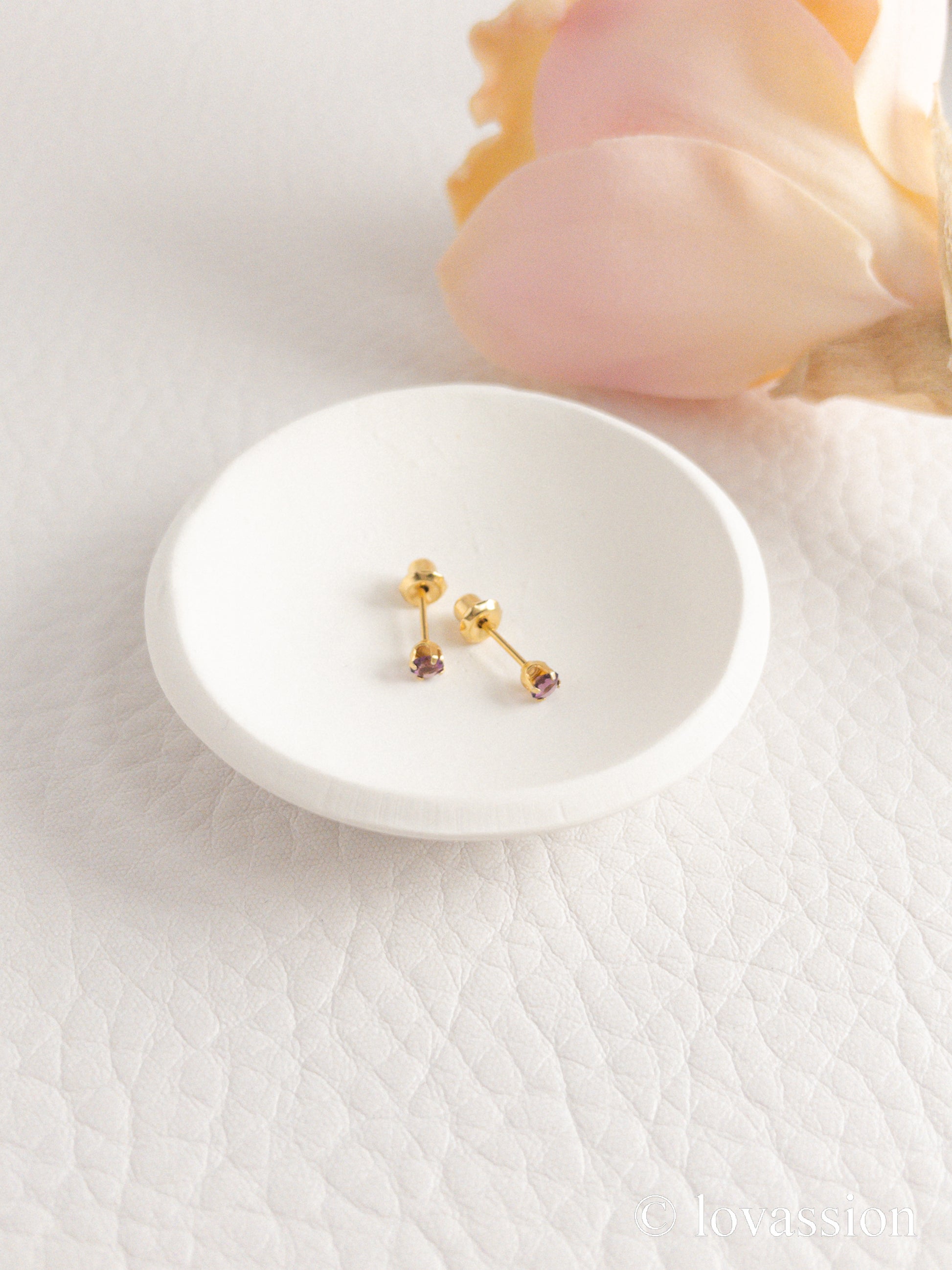 24K Birthstone Studs | February & Amethyst - Lovassion