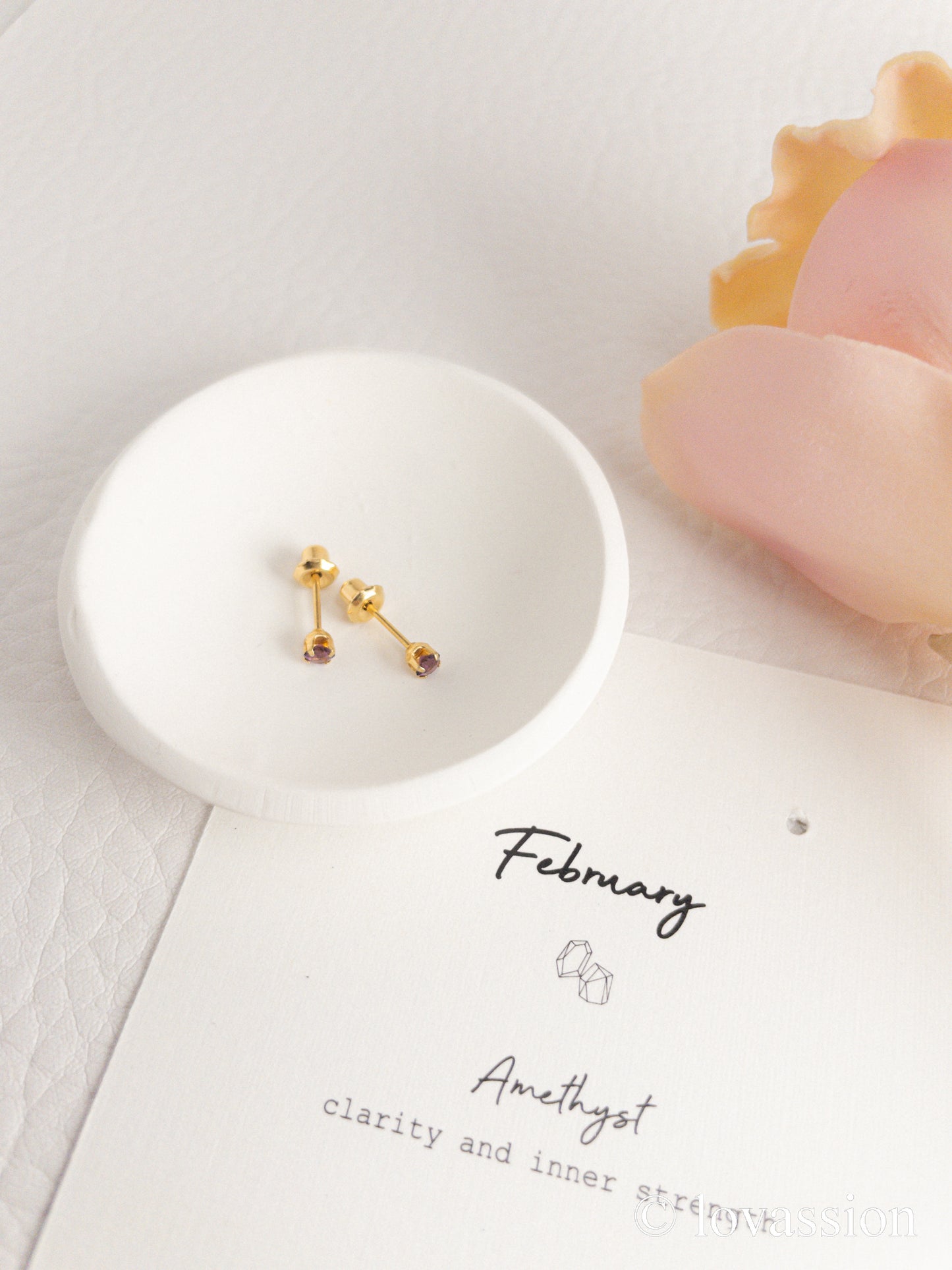 24K Birthstone Studs | February & Amethyst - Lovassion