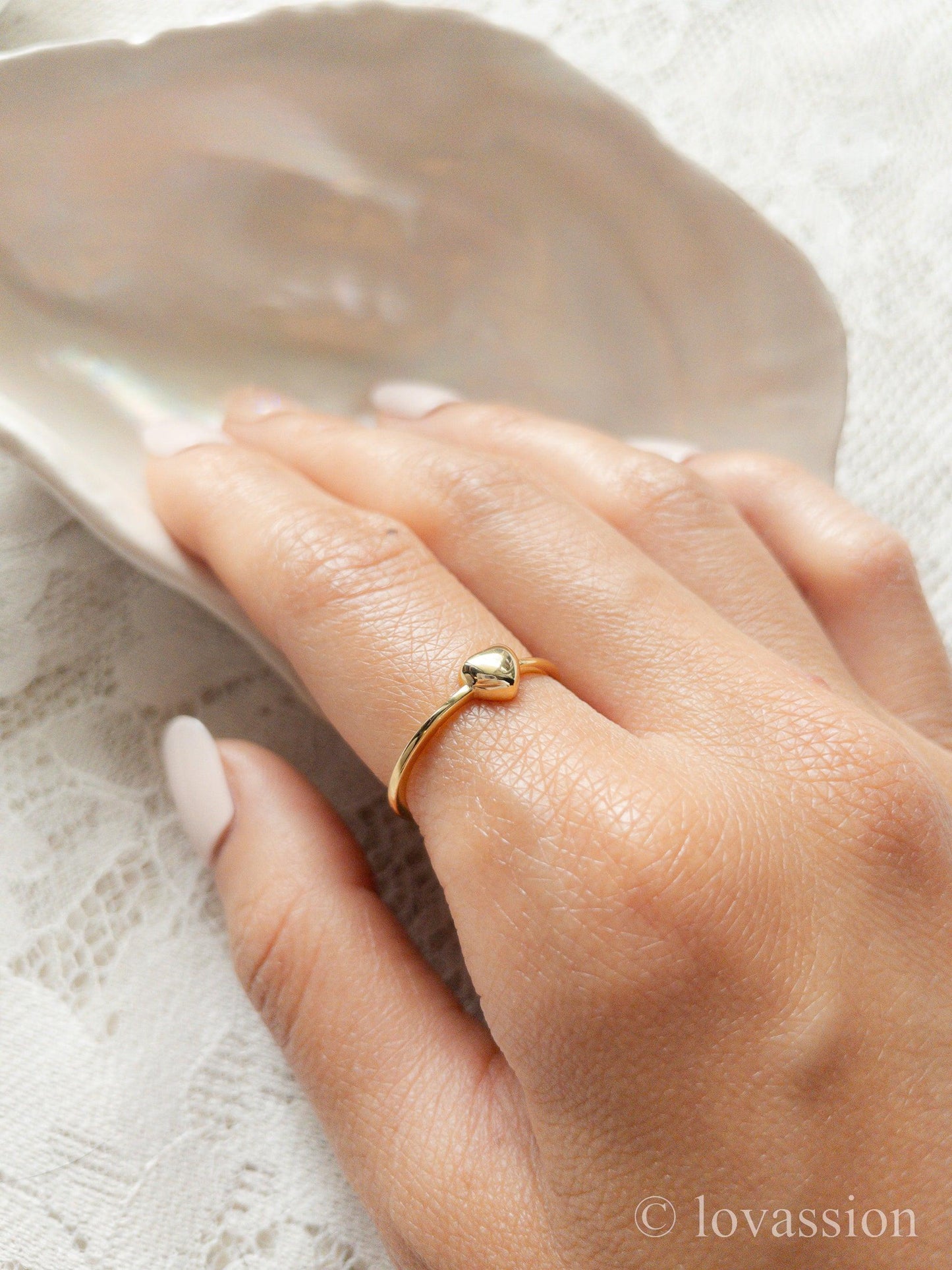 14K Gold Puffy Heart Ring - Lovassion