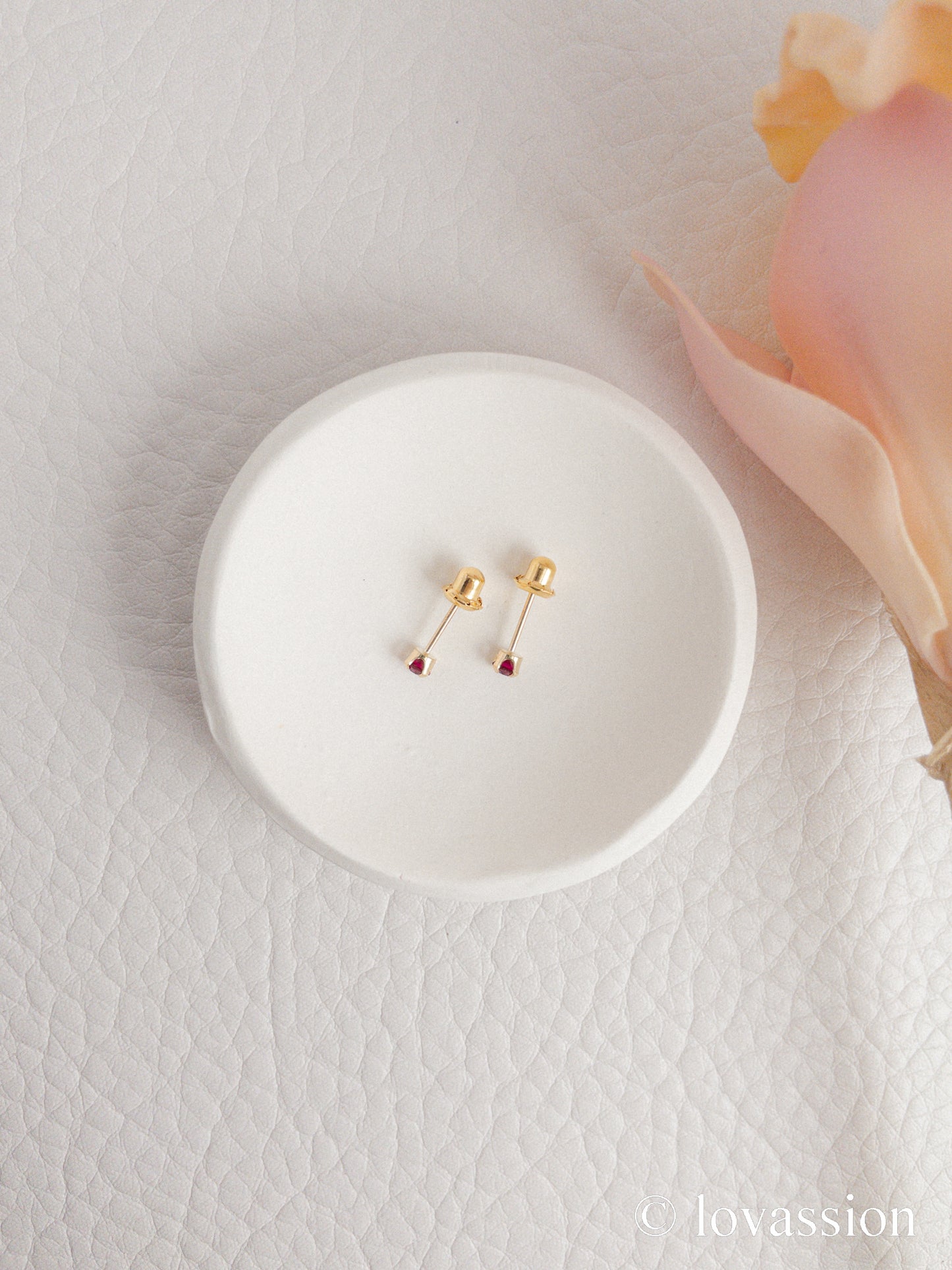 24K Birthstone Studs | July & Ruby - Lovassion