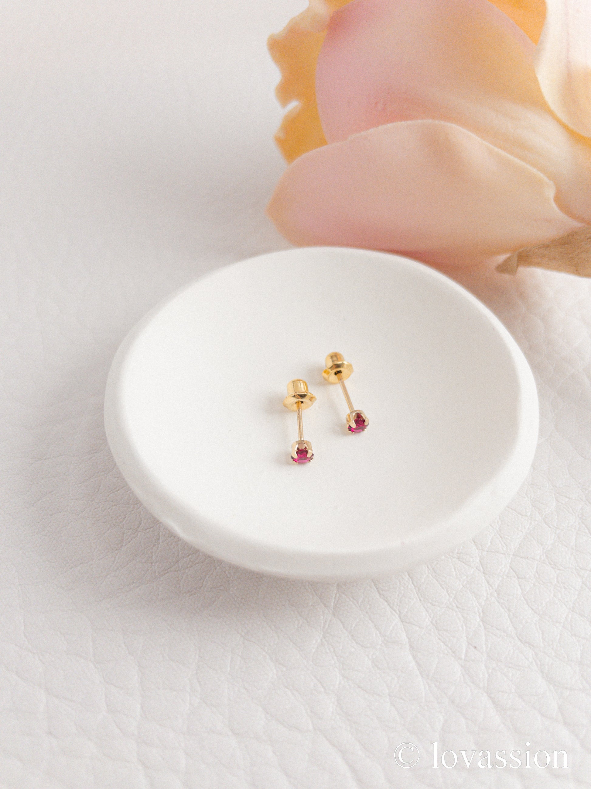 24K Birthstone Studs | July & Ruby - Lovassion