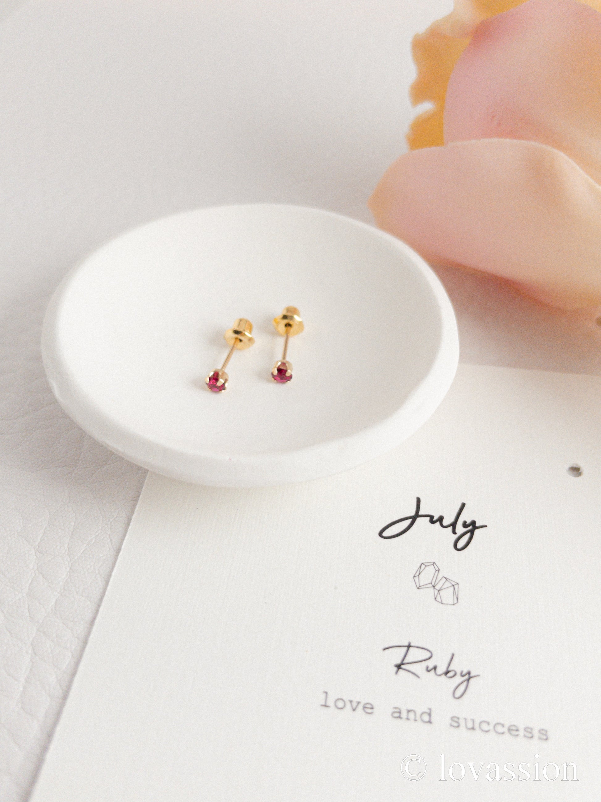 24K Birthstone Studs | July & Ruby - Lovassion