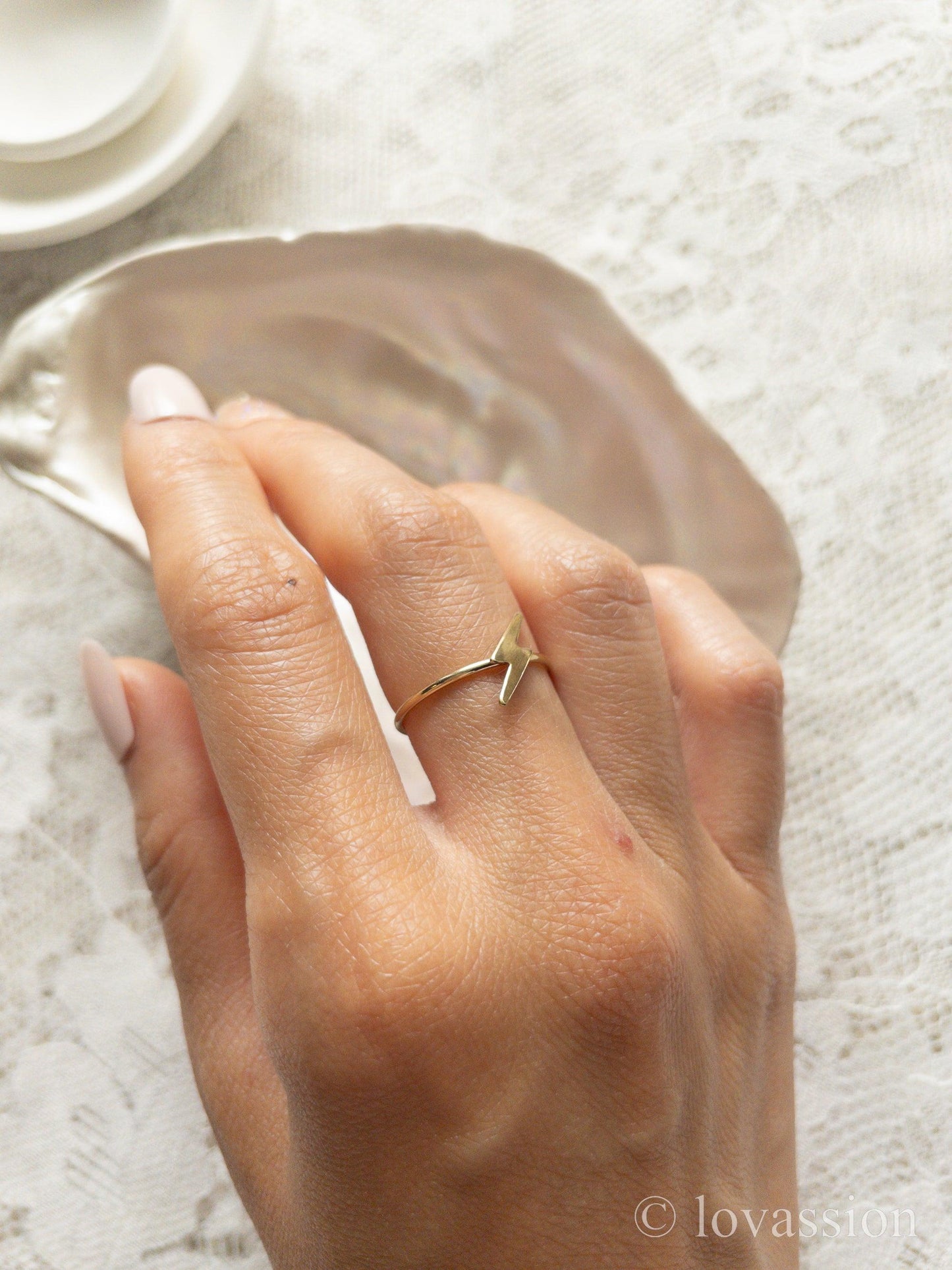 14K Tiny Lightning Bolt Ring - Lovassion