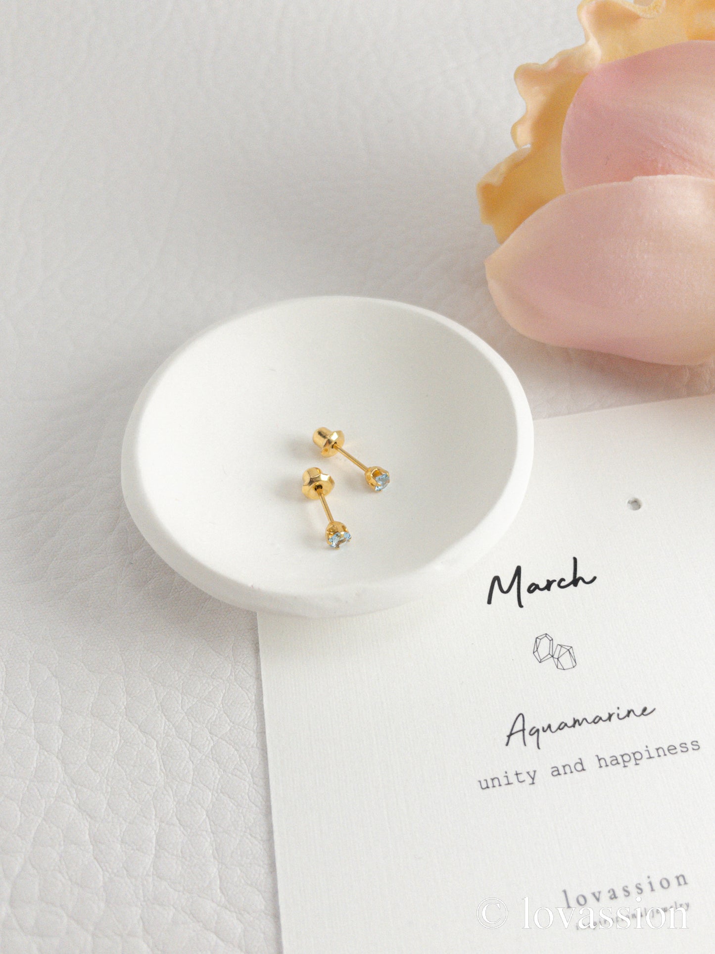 24K Birthstone Studs | March & Aquamarine - Lovassion