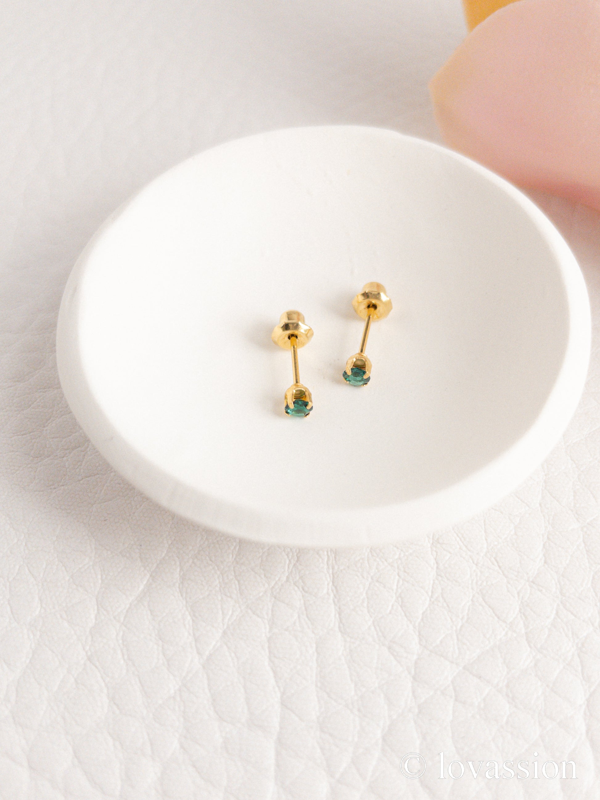 24K Birthstone Studs | May & Emerald - Lovassion