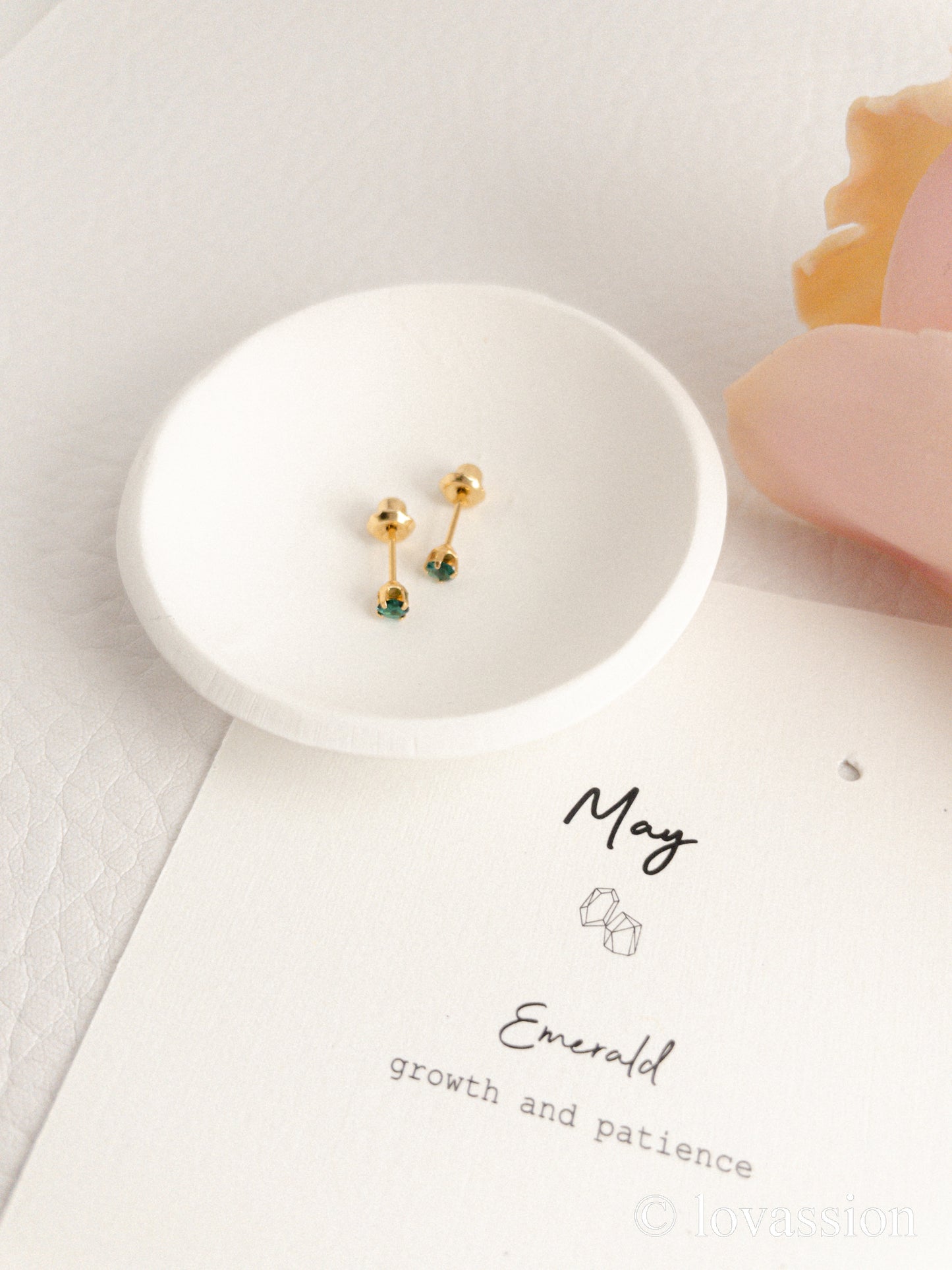 24K Birthstone Studs | May & Emerald - Lovassion