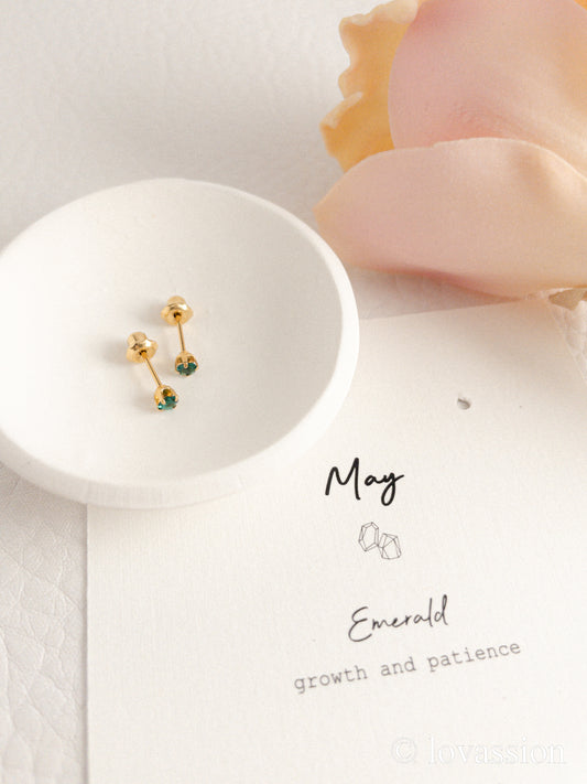 24K Birthstone Studs | May & Emerald - Lovassion