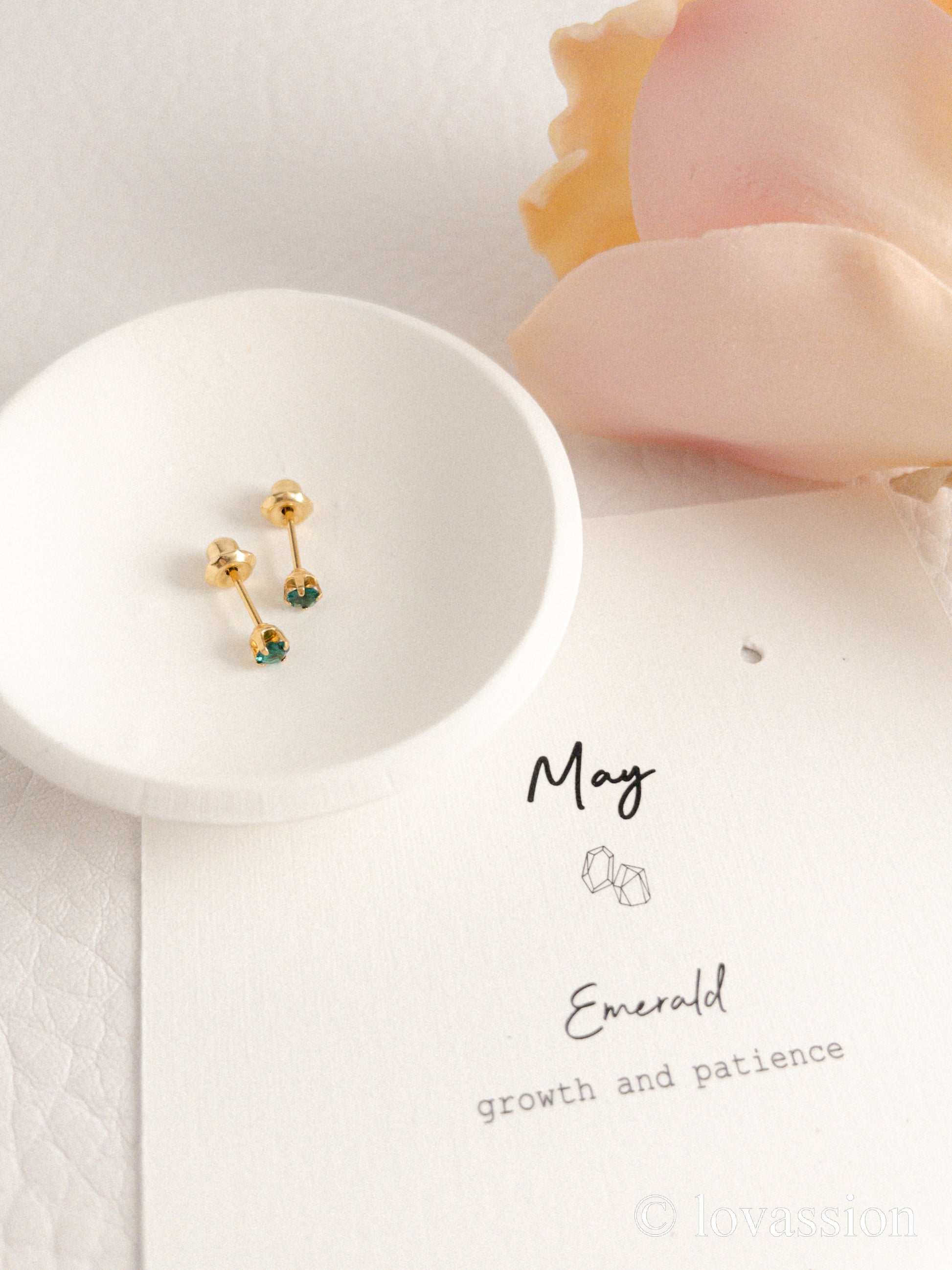 24K Birthstone Studs | May & Emerald - Lovassion