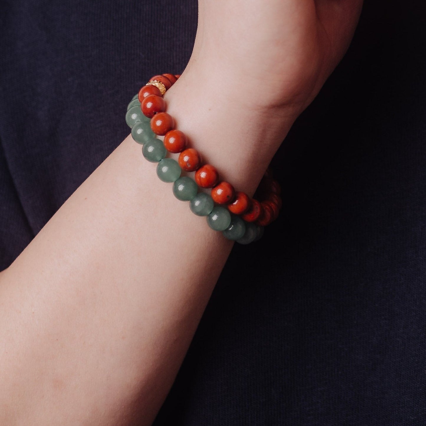 men's gemstone bracelet, aventurine and red jasper bracelet set