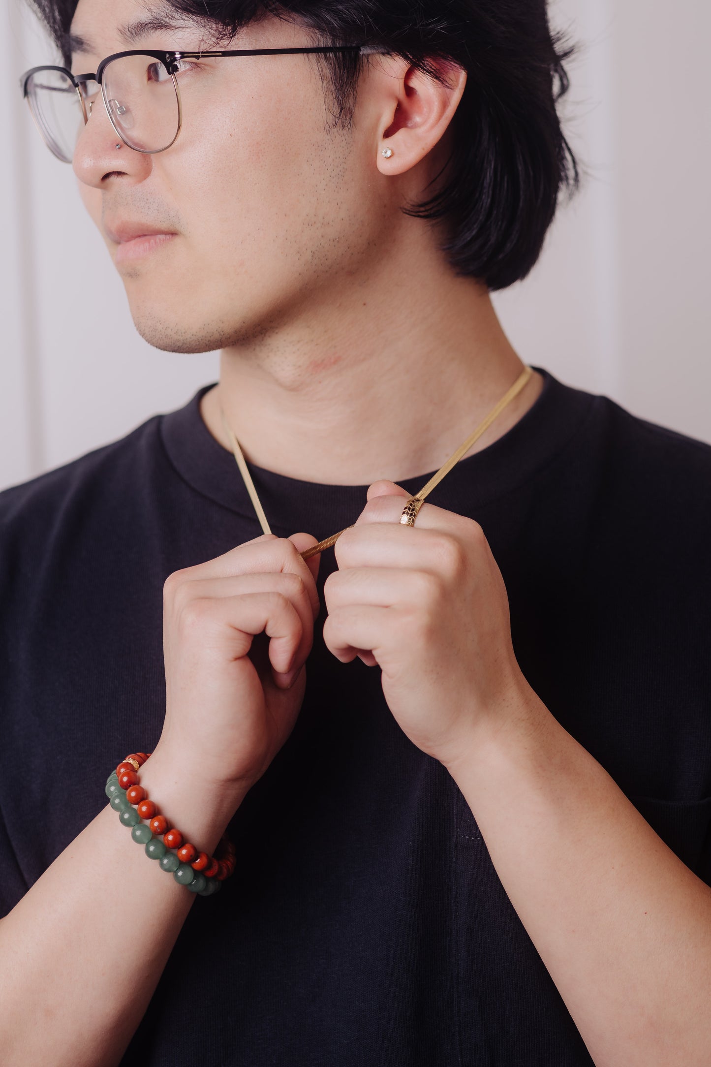 men's gemstone bracelet, aventurine and red jasper bracelet set