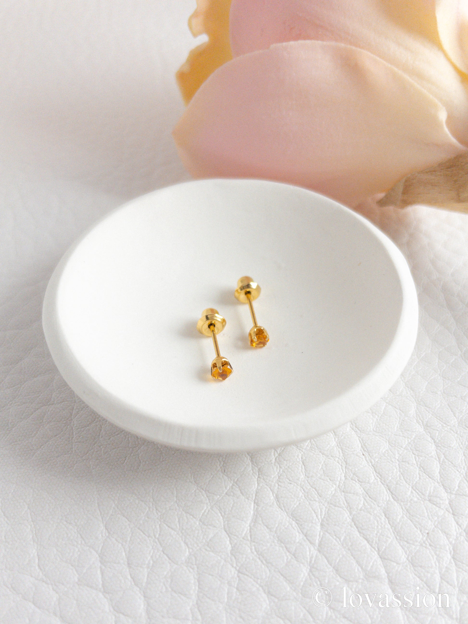 24K Birthstone Studs | November & Citrine - Lovassion