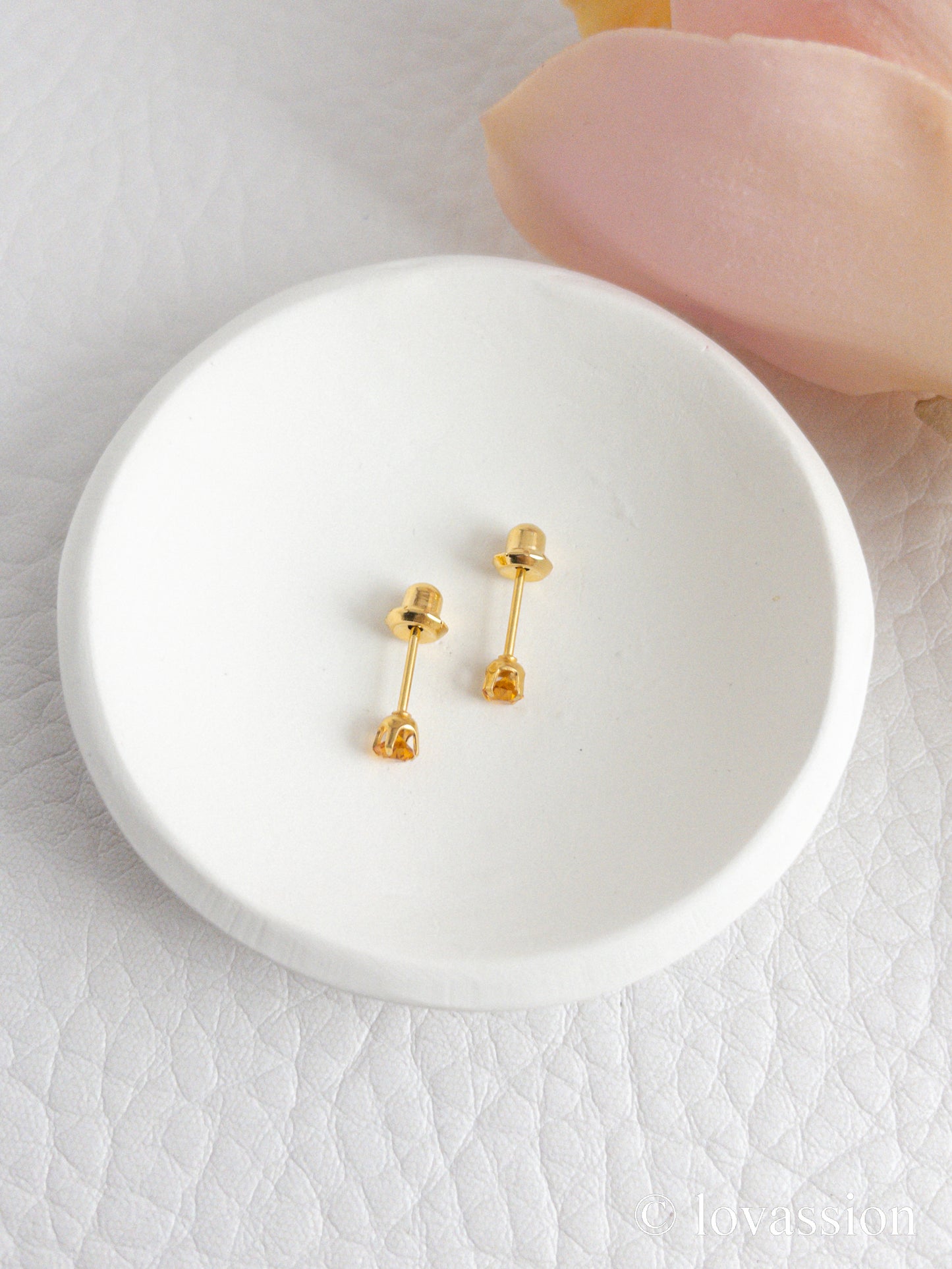 24K Birthstone Studs | November & Citrine - Lovassion