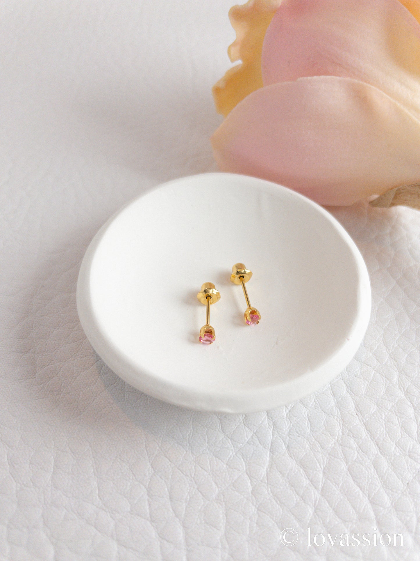 24K Birthstone Studs | October & Pink Tourmaline - Lovassion