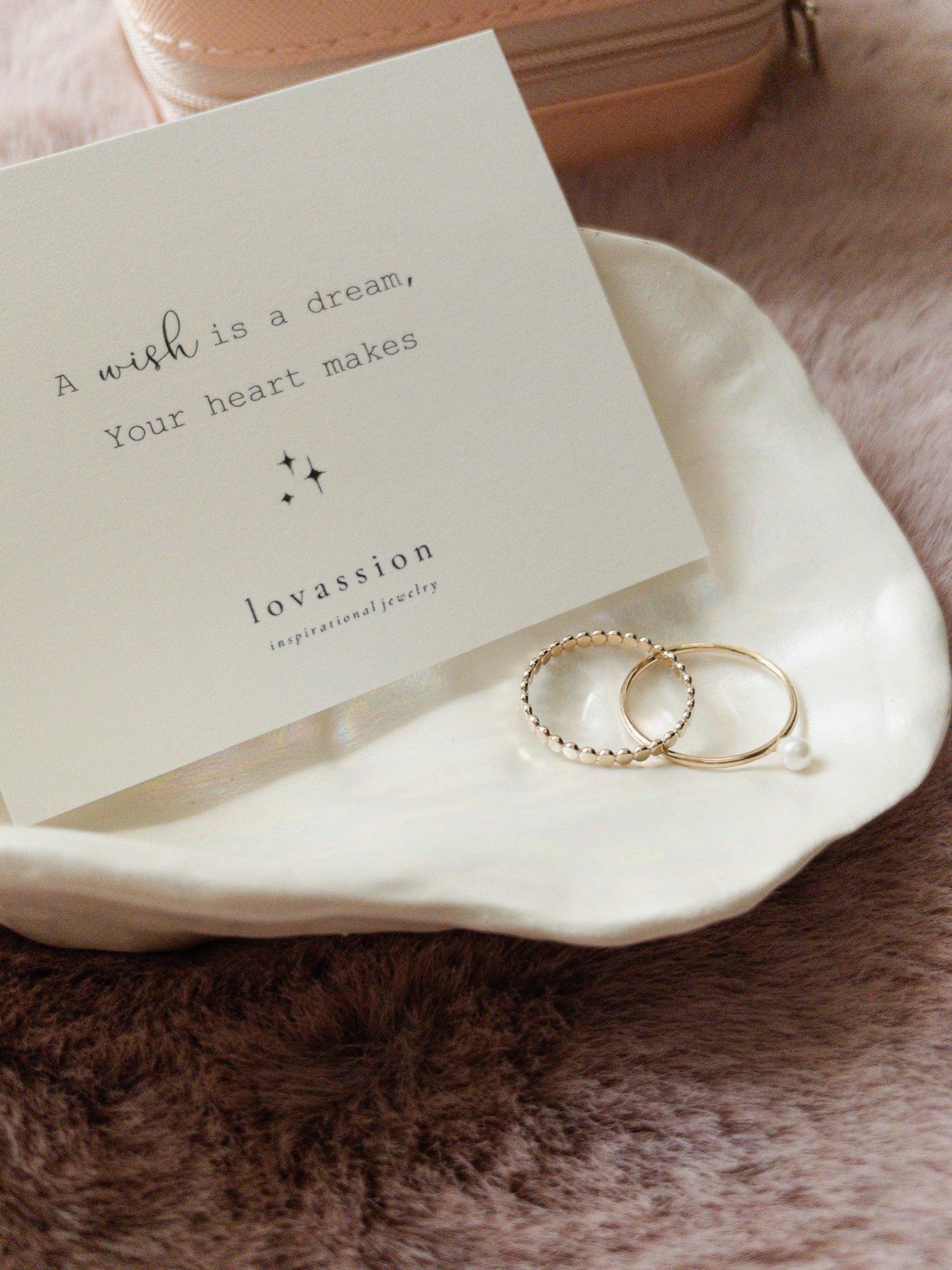 14K Dot Ring & Pearl Stacking Ring - Lovassion