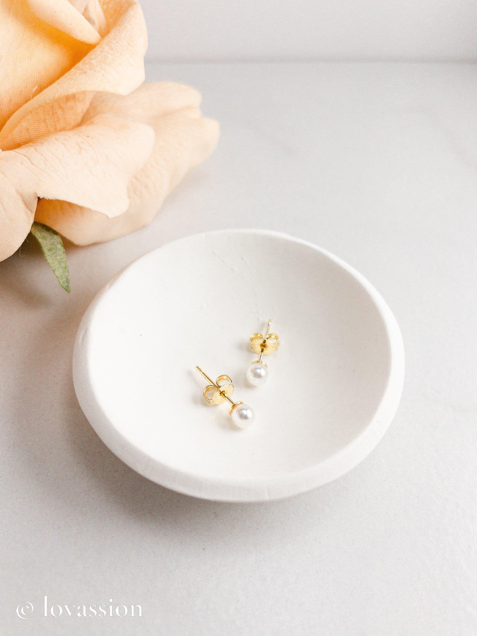 Pearl Studs | 14K Bridesmaid Jewelry - Lovassion