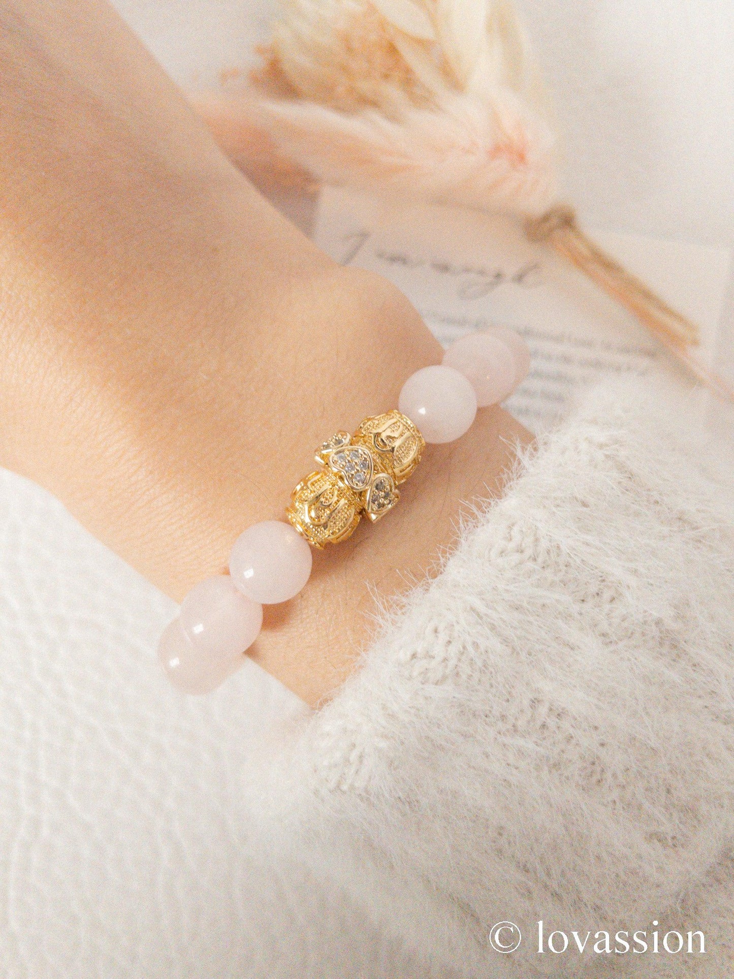 18K Rose Quartz Bracelet 8MM - Lovassion