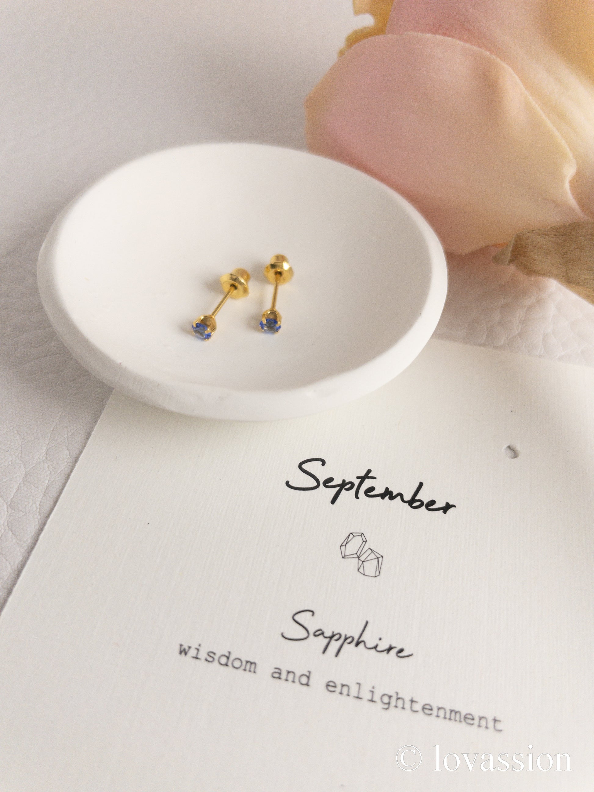 24K Birthstone Studs | September & Sapphire - Lovassion