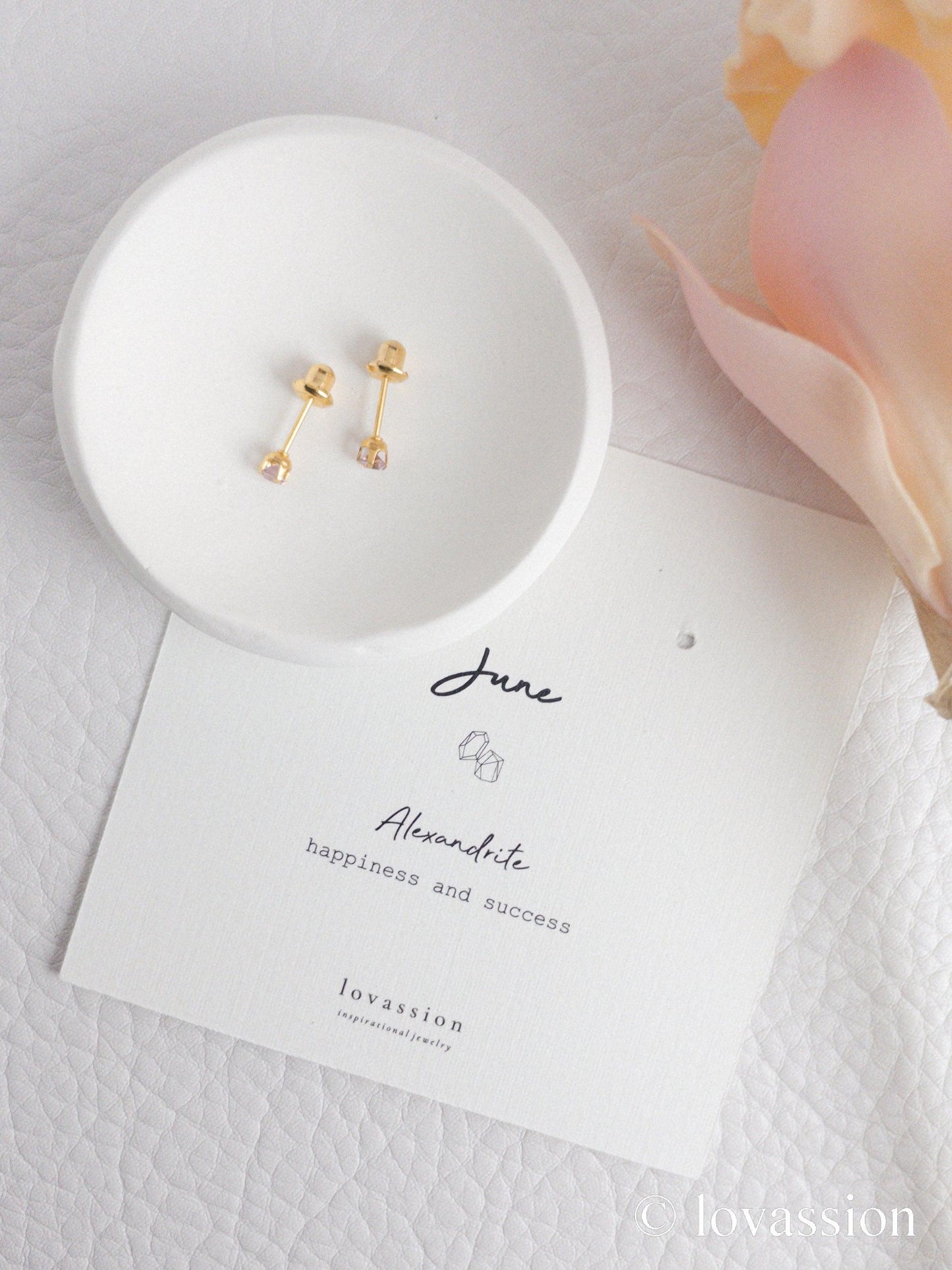 24K Birthstone Studs | June & Alexandrite - Lovassion