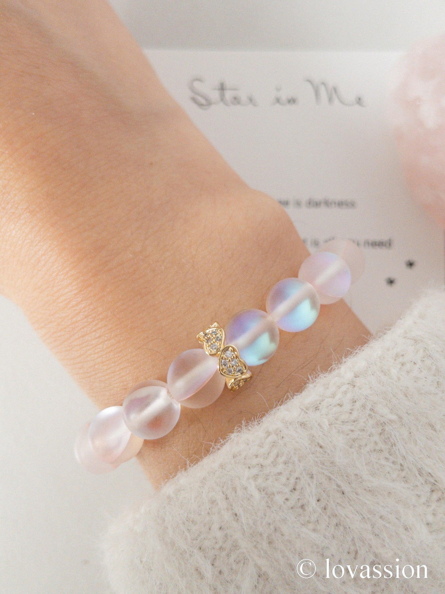 18K Mermaid Aura Quartz Bracelet | Frosted White - Lovassion