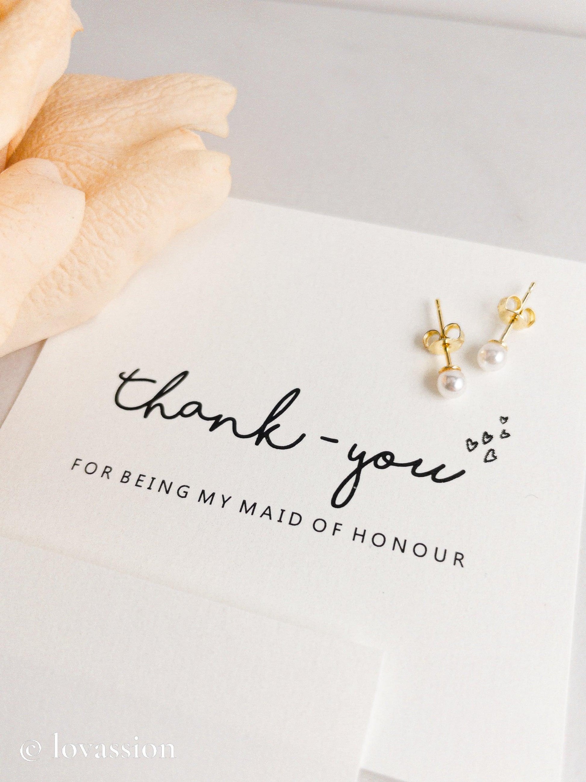 Thank You Pearl Studs | 14K Bridesmaid Jewelry - Lovassion