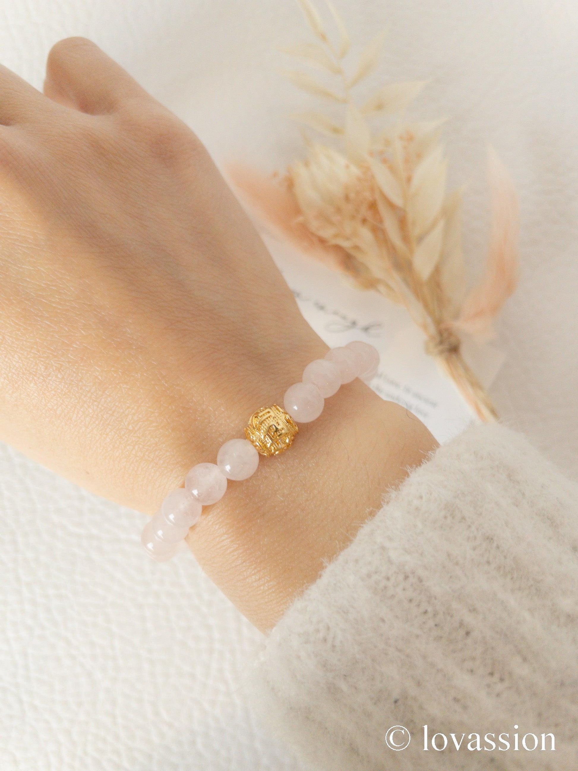 18K Rose Quartz Bracelet 6MM - Lovassion