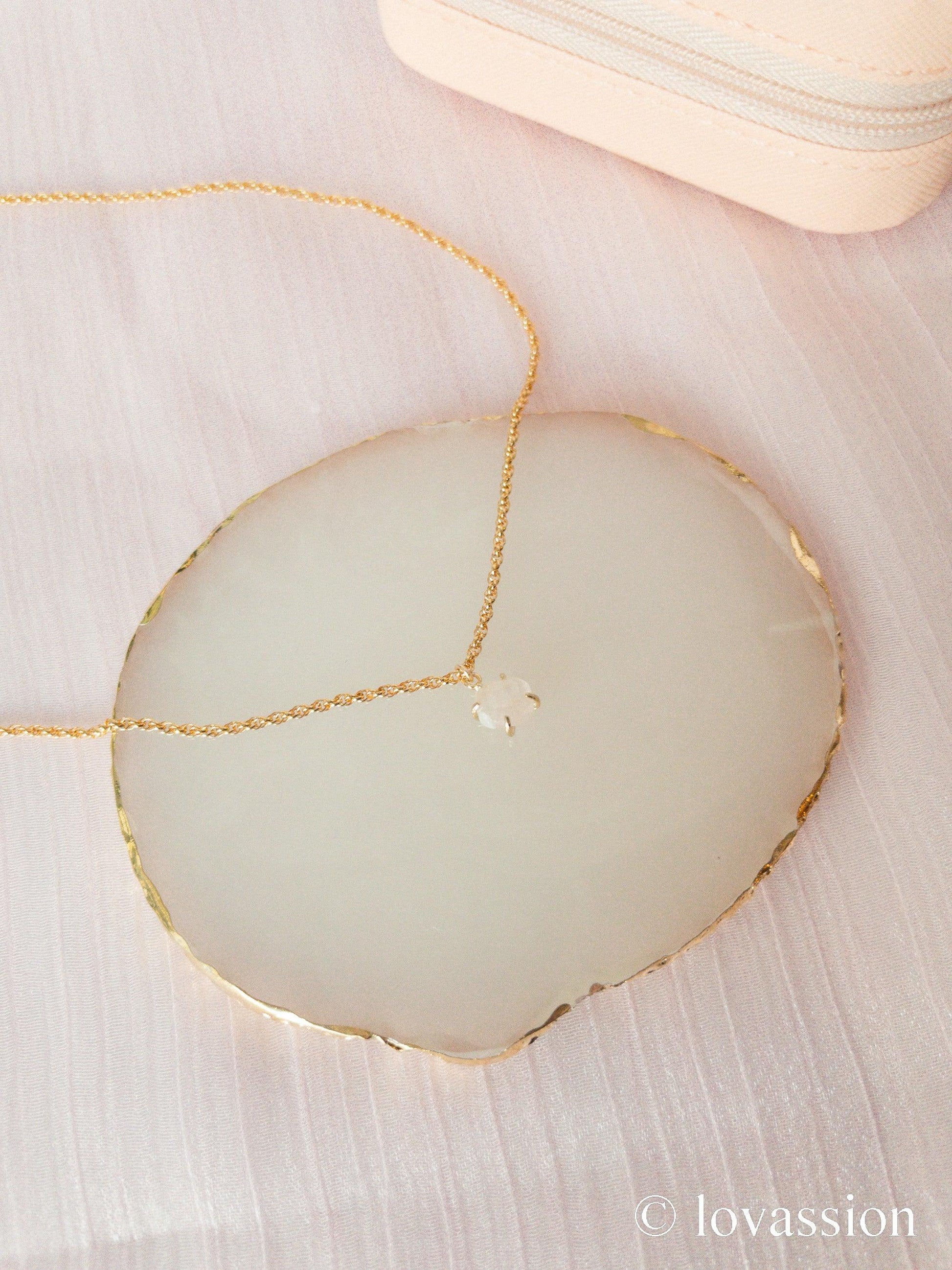 14K Tiny Rose Quartz Necklace - Lovassion